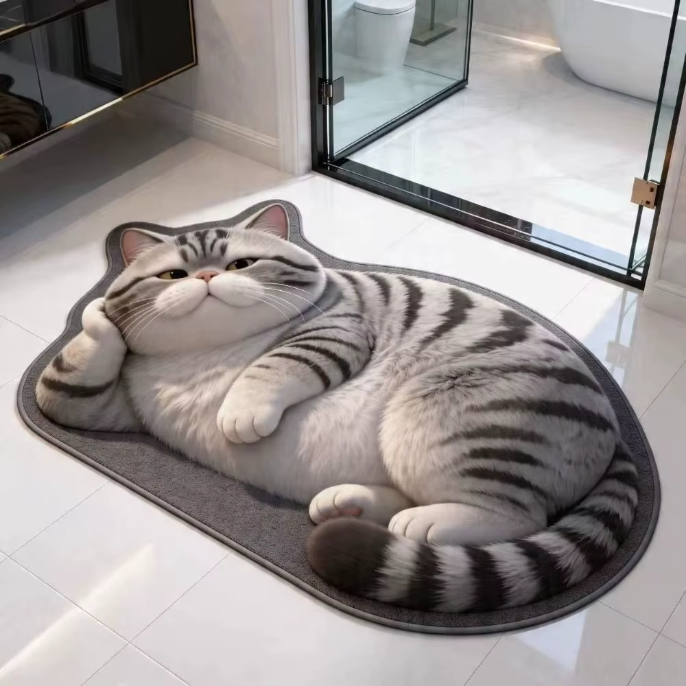 Tapis de sol 3D en terre de diatomée pour chat, 40×60CM, tapis de salle de bain réaliste, absorbant l'eau, lavable, tapis de porte de chambre, décoration intérieure