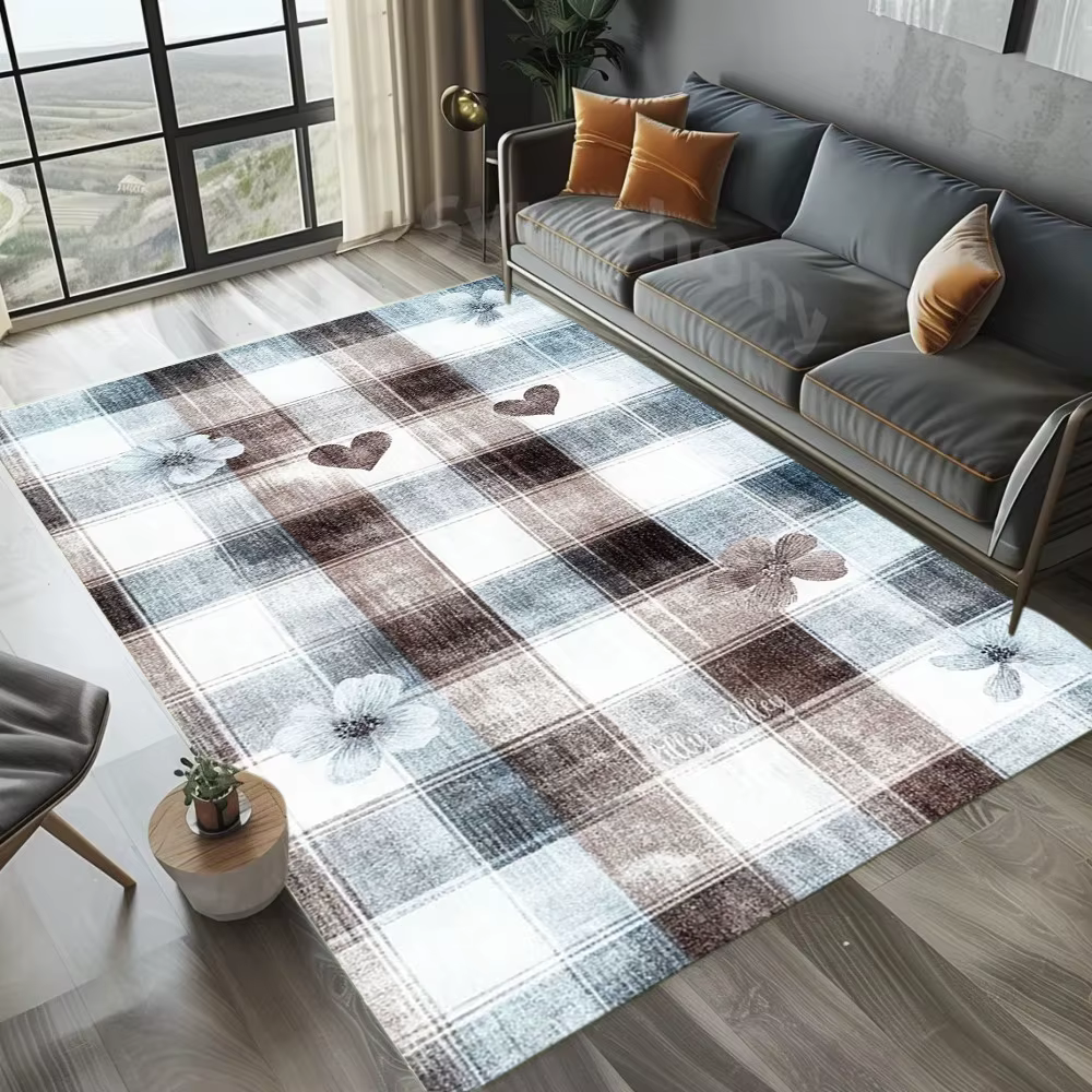 Tapis à motif de cœur à carreaux, Design doux et mignon, antidérapant, lavable, pour chambre à coucher, salon, chambre de fille, décoration de maison