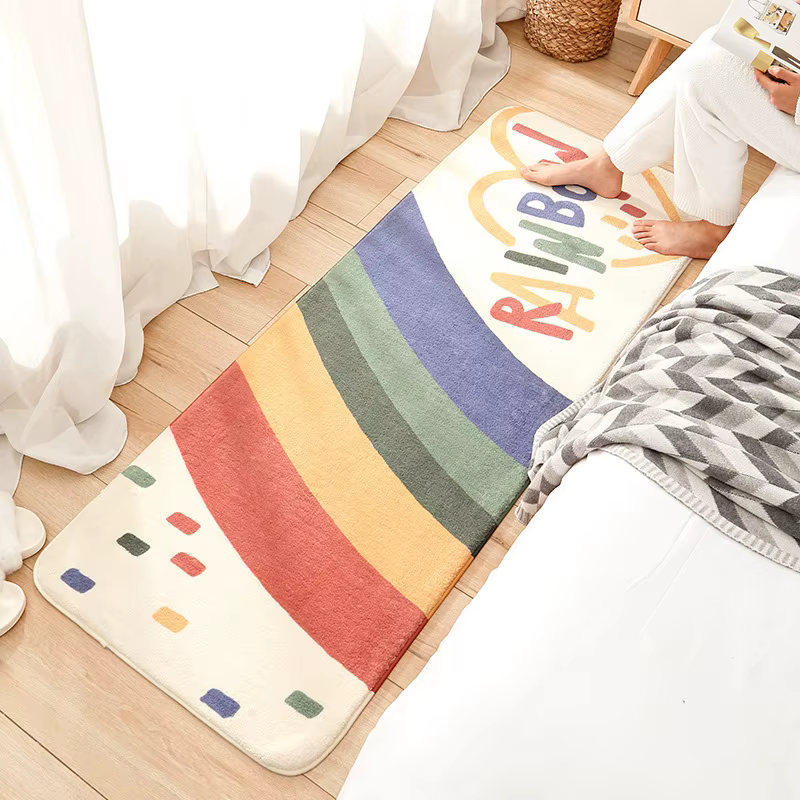 Arc-en-ciel coloré imprimé doux anti-dérapant longue chambre tapis de sol couloir porche zone