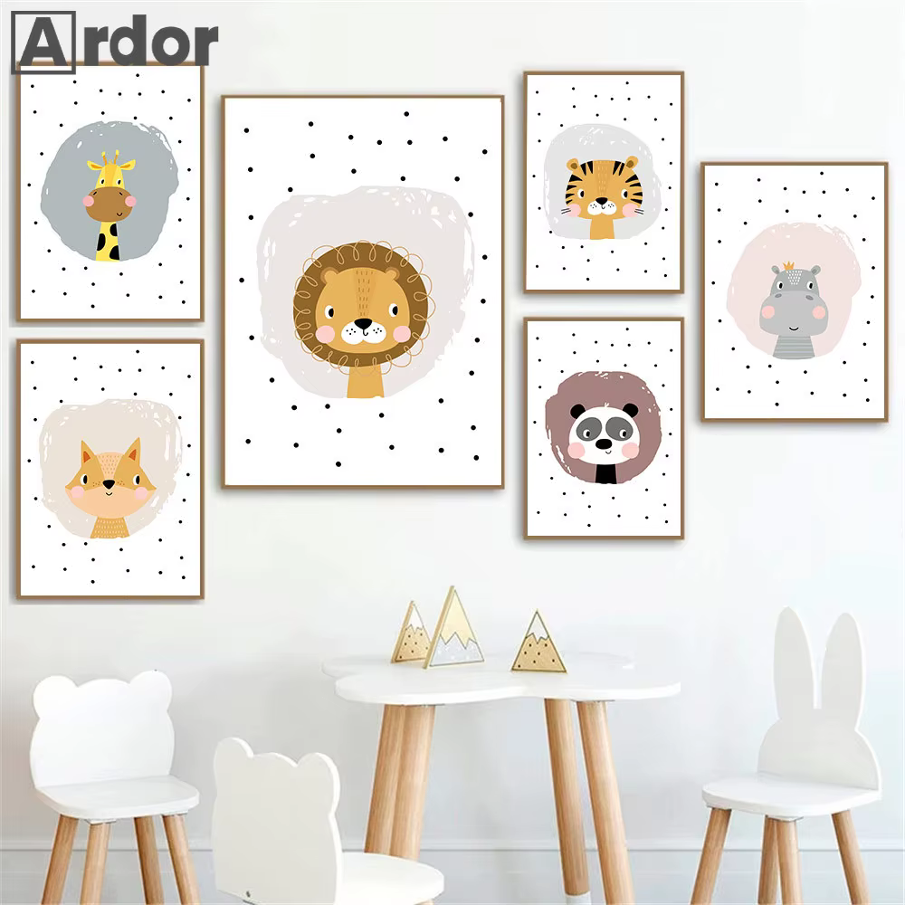 Affiches d'animal de bébé Krasnogirafe discutant lapin ours, impressions de peinture de pépinière, impression d'art mural pour enfant, nordique, gérer la décoration de chambre d'enfants