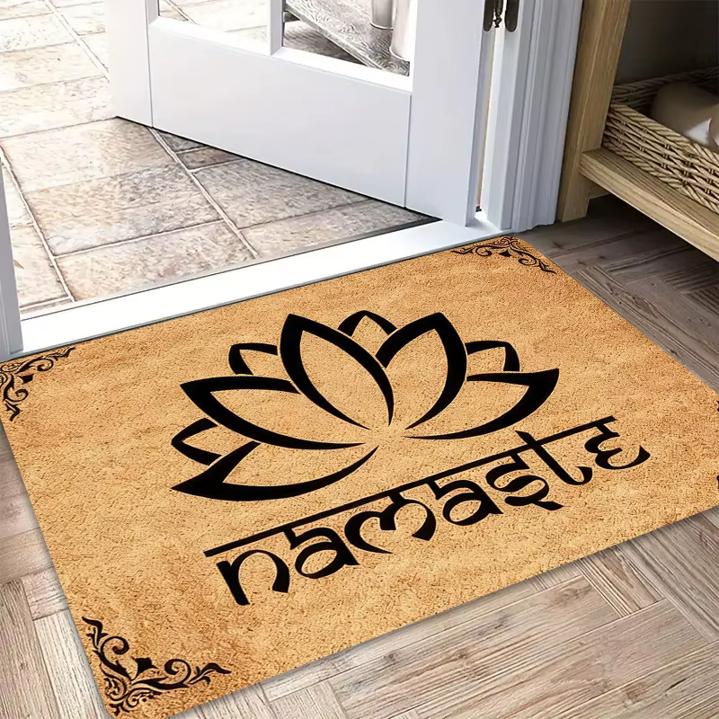VIKAMA Tapis de bienvenue antidérapant et résistant à l'usure avec motif Fleur de Lotus Namaste