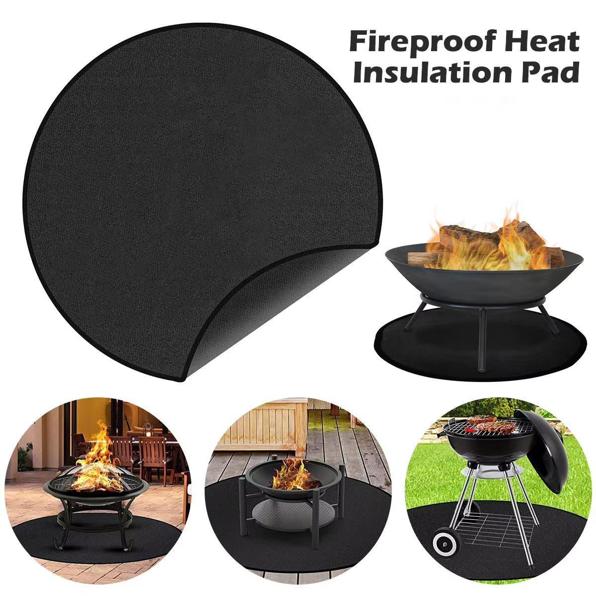 Tapis de gril tapis de foyer pour barbecue en plein air poêle rond tapis de feu trois couches épaissi tapis de feu de poêle ignifuge pour pont