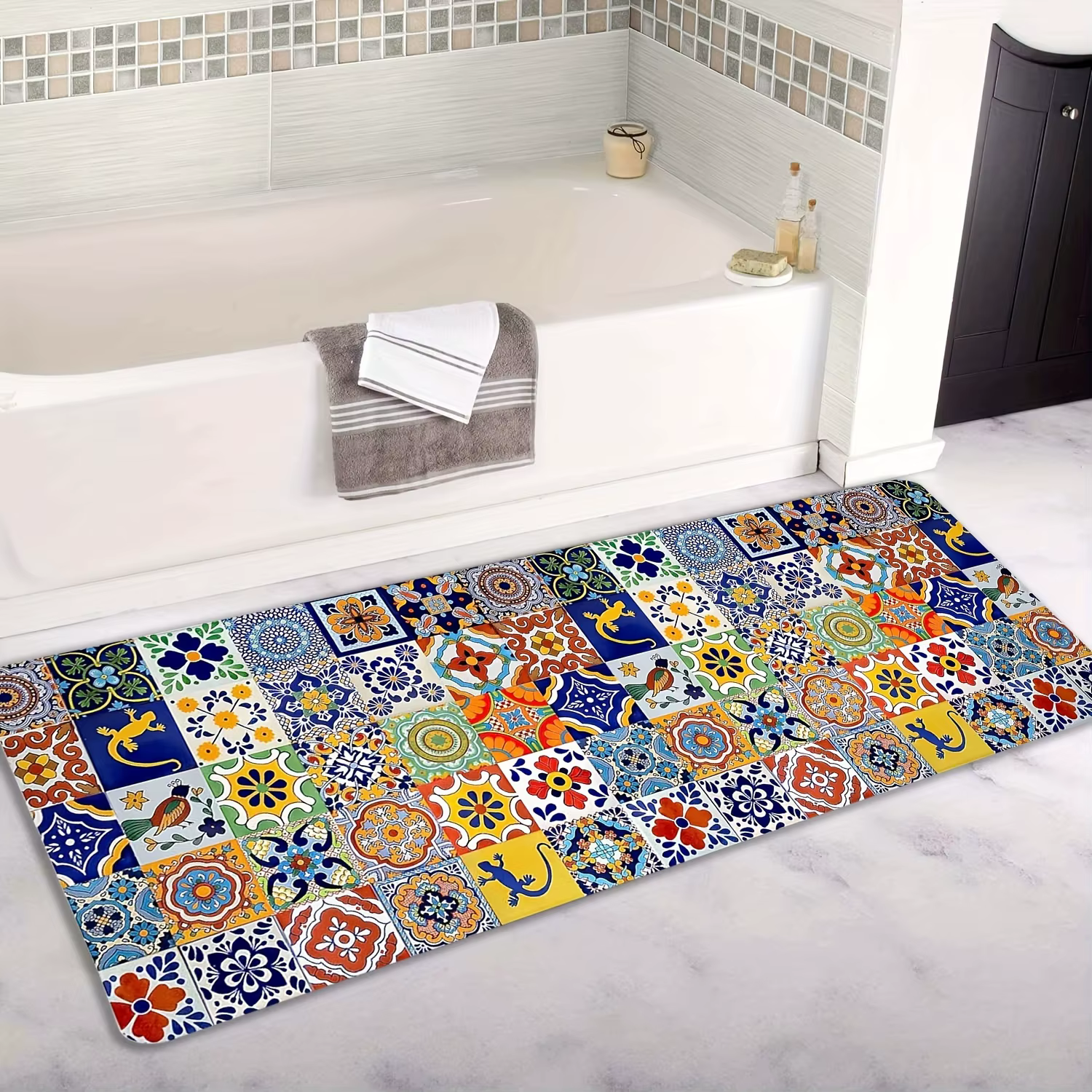 Tapis de couloir bohème imprimé motif floral