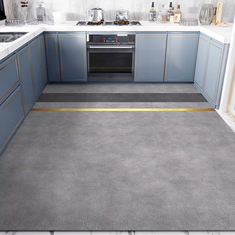 Tapis de Sol en Cuir Imperméable et à Huile Verte pour Cuisine