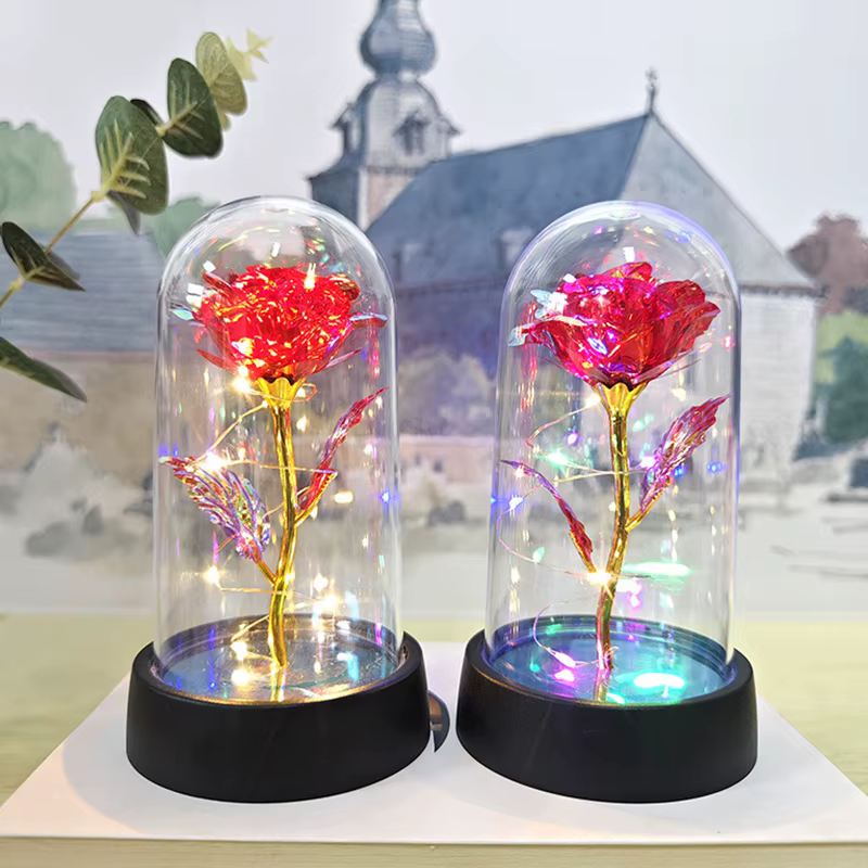 Fleur artificielle en verre avec lumière LED pour femme, la belle et la bête, la galAct et la rose, cadeaux d'anniversaire pour filles, aide les ordures