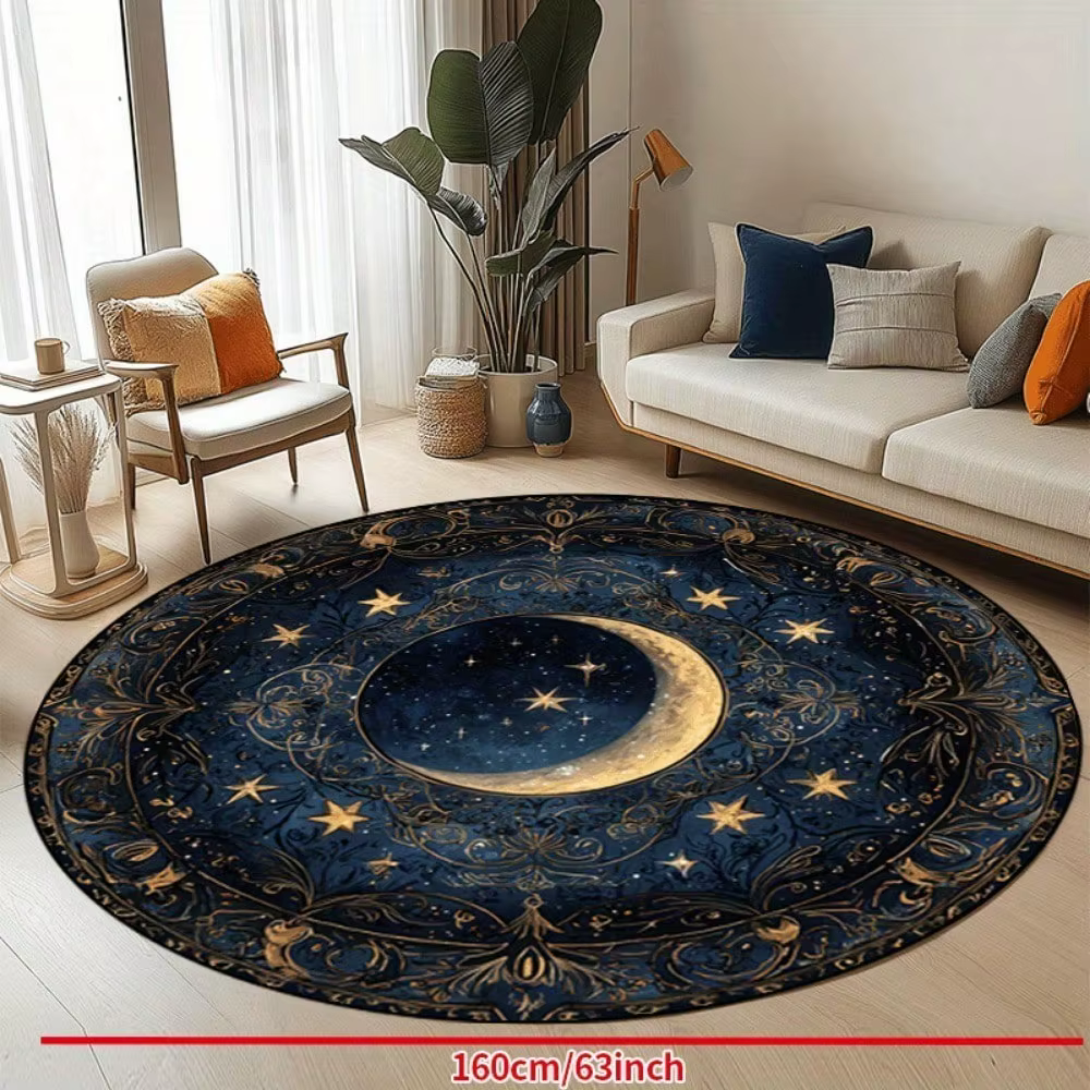 Tapis de sol circulaire à motif étoile et lune