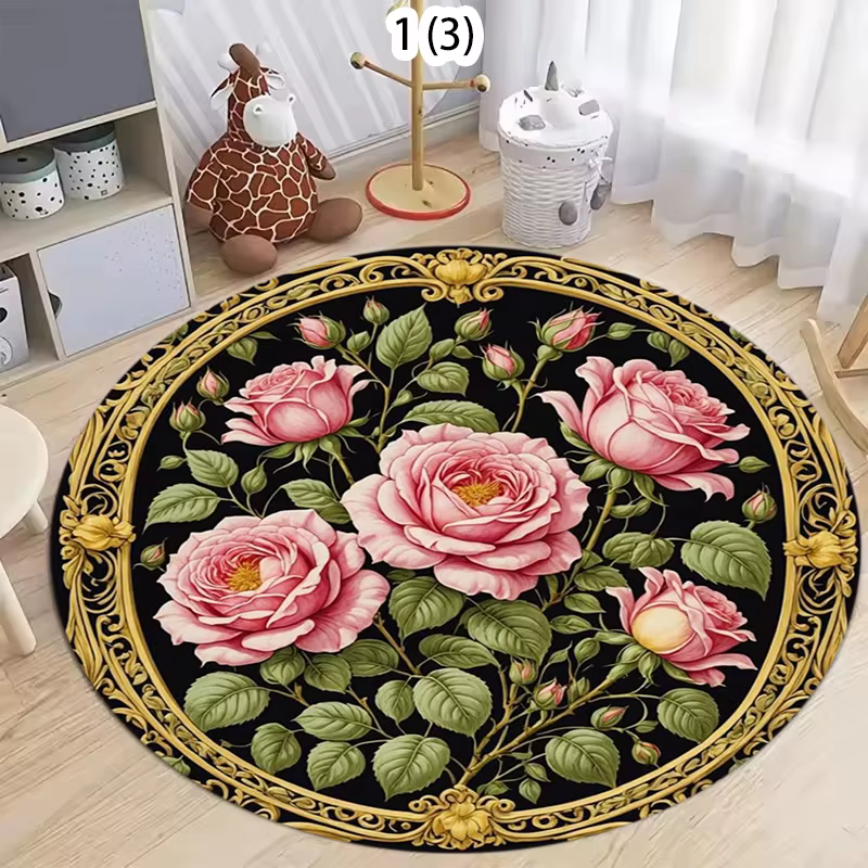 Tapis rond rouge de style vintage