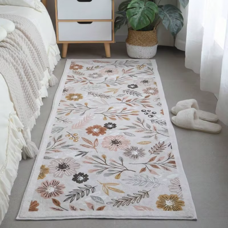 Tapis de couloir en feutre vintage vert rose à motif floral