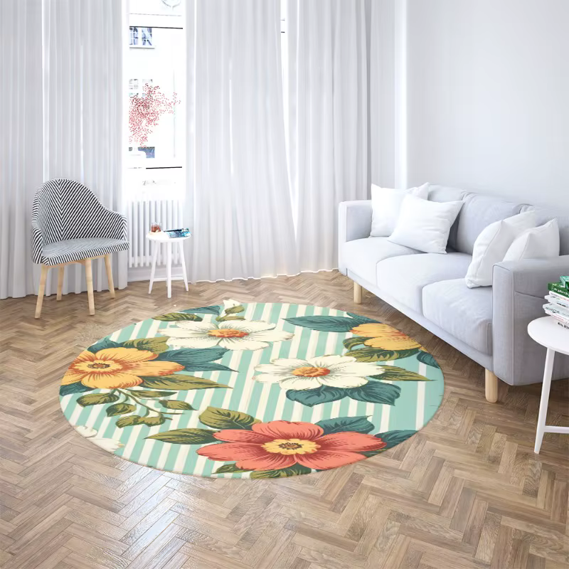 Tapis à carreaux imprimé tournesol