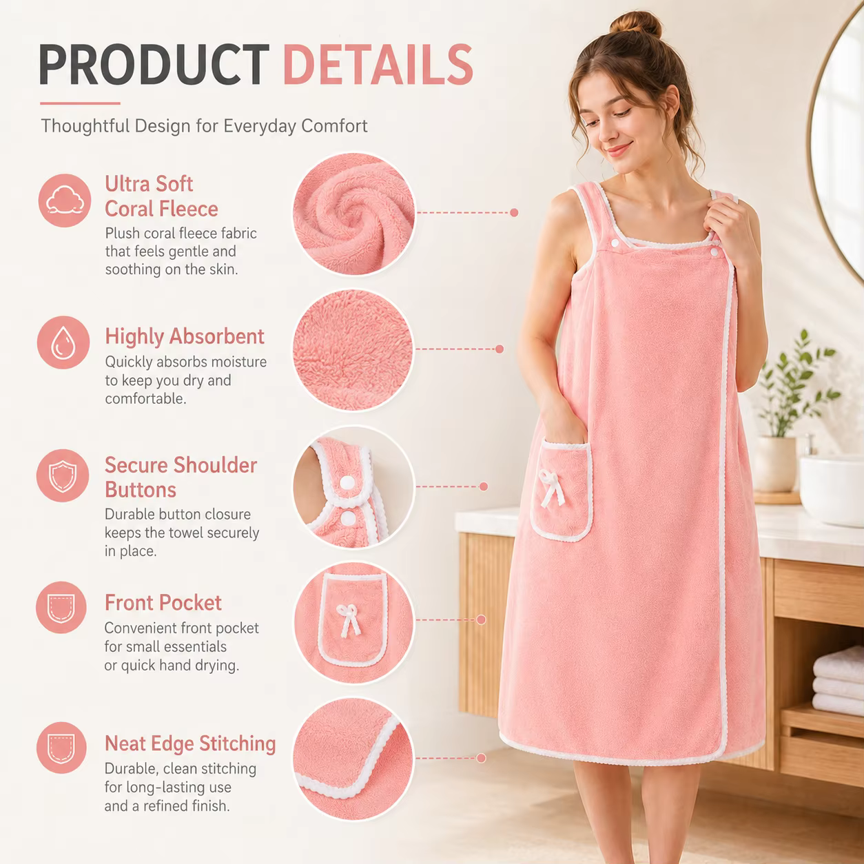 Peignoirs de bain portables 80x145cm pour femmes et filles, séchage rapide, lavables, tissu doux pour la douche, la gym, la plage, le spa, l'usage quotidien à la maison