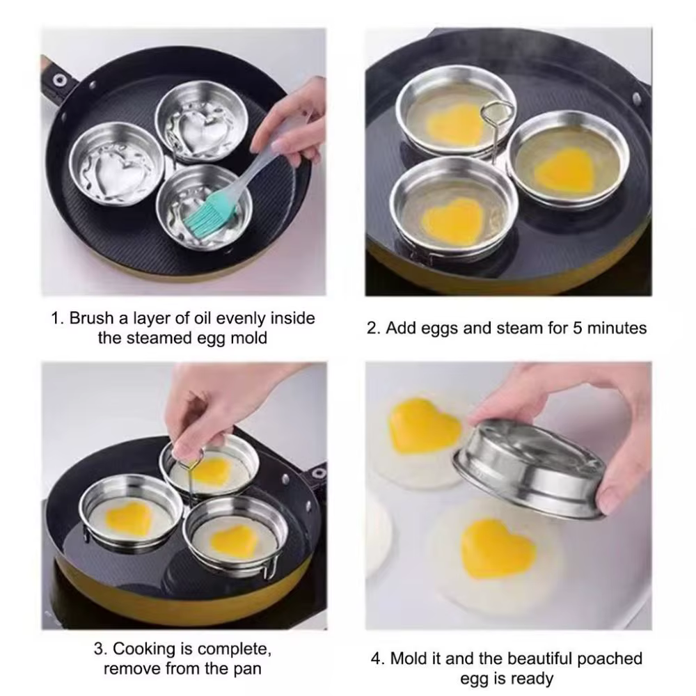 Cuiseur à œufs Durable en acier inoxydable, moule à Omelette 3 en 1 en forme de cœur, cuiseur à vapeur pour œufs, outil de cuisine
