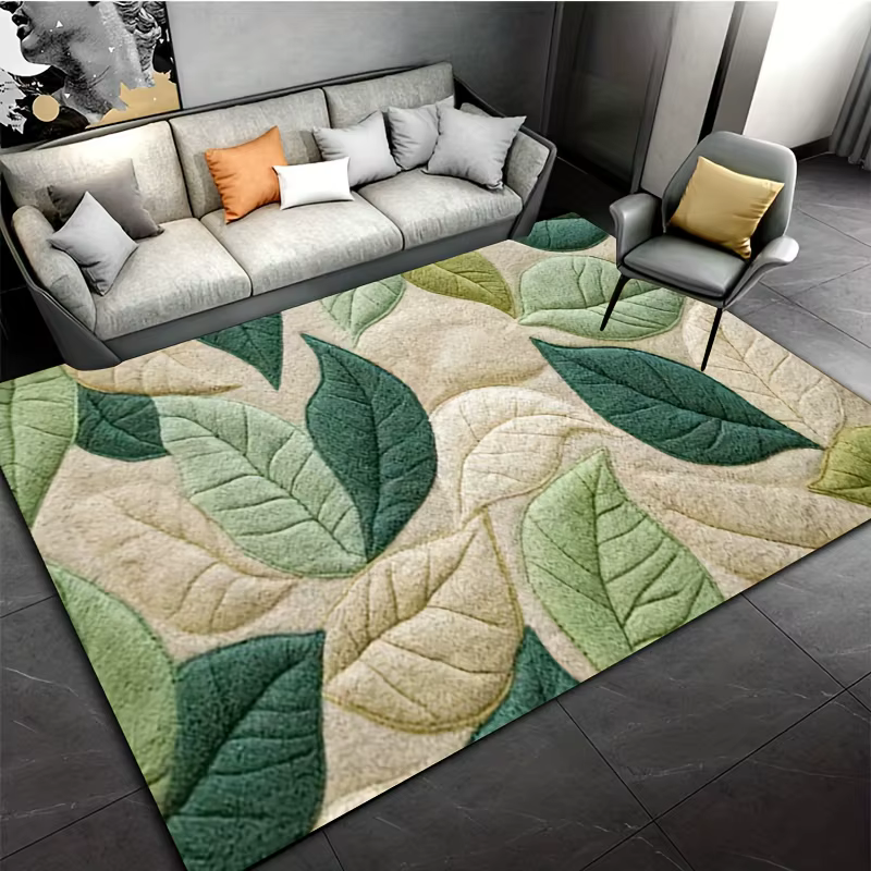 Tapis de bain à motif de feuilles vertes