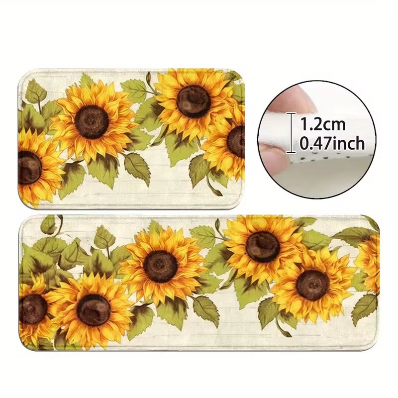 Tapis de sol antidérapant en forme de feuilles de tournesol vertes