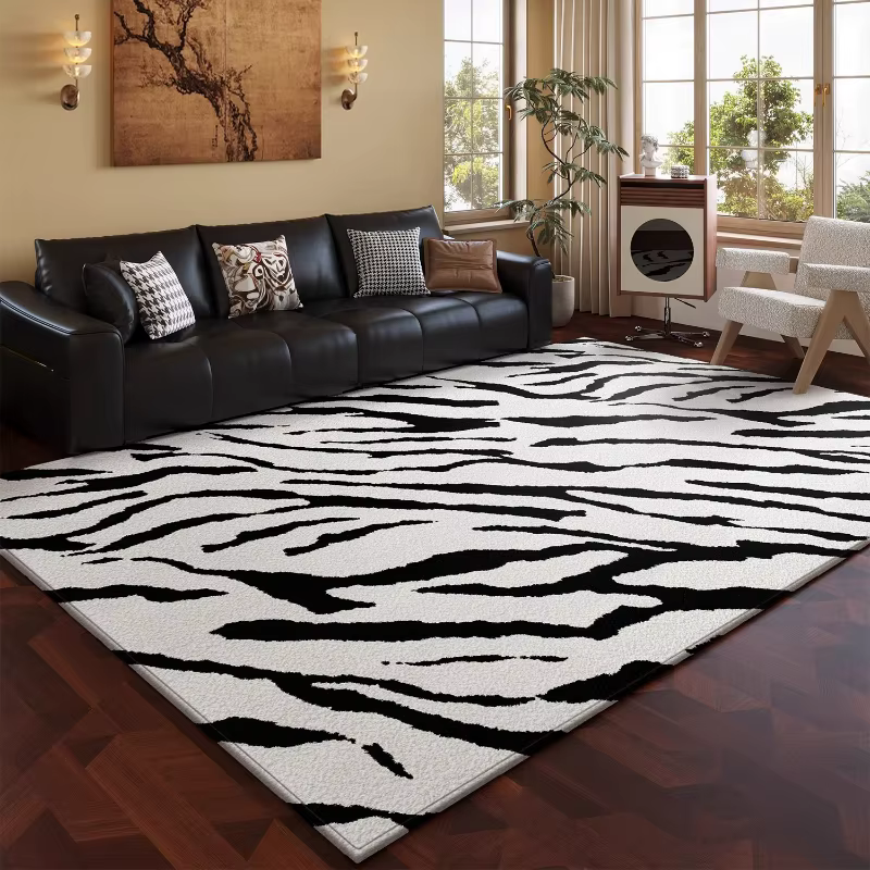 Tapis à motif zèbre noir et blanc