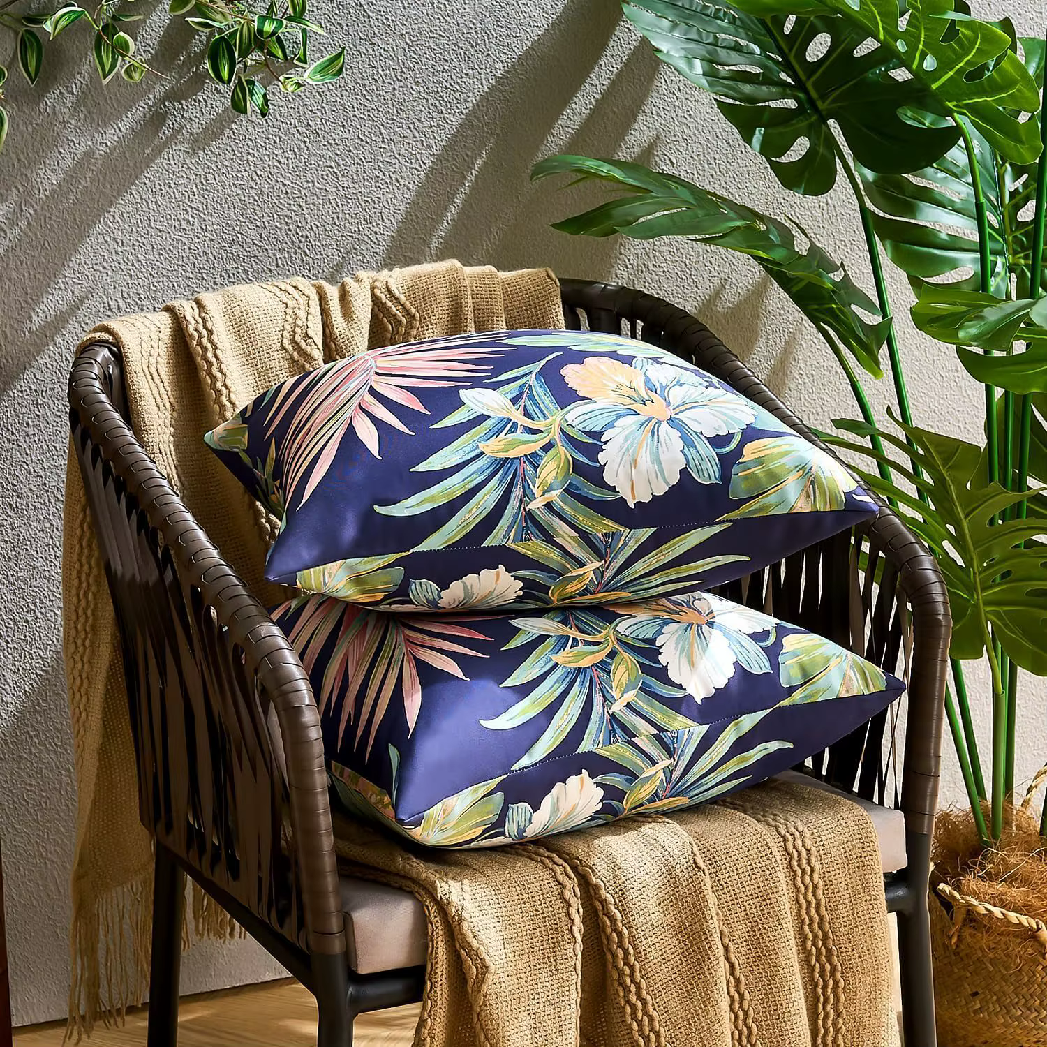 Lot de 2 housses de coussin modernes imperméables pour l'extérieur