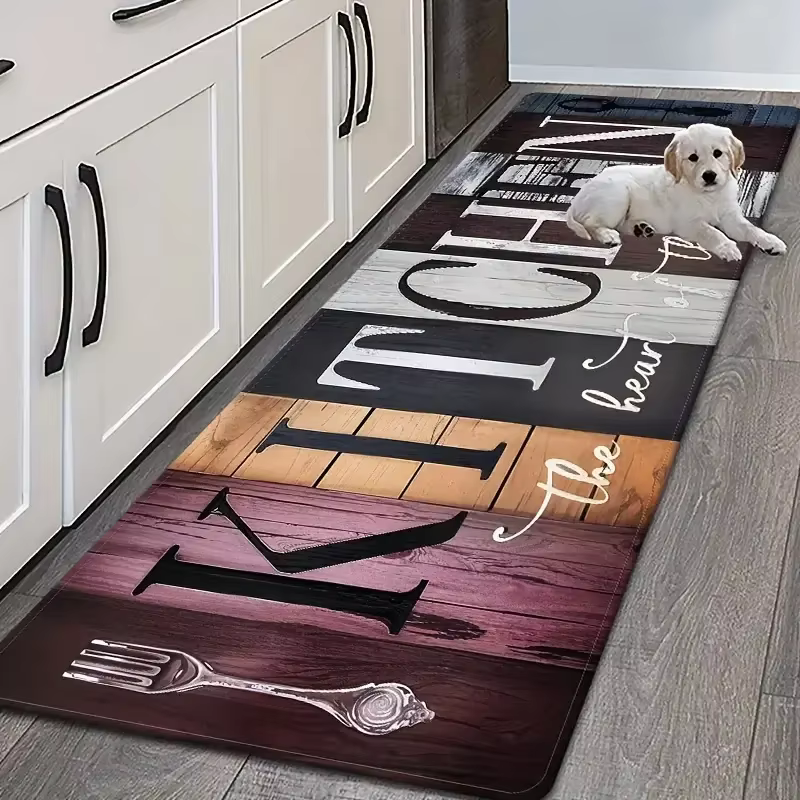 VIKAMA Tapis de cuisine vintage en grain de bois