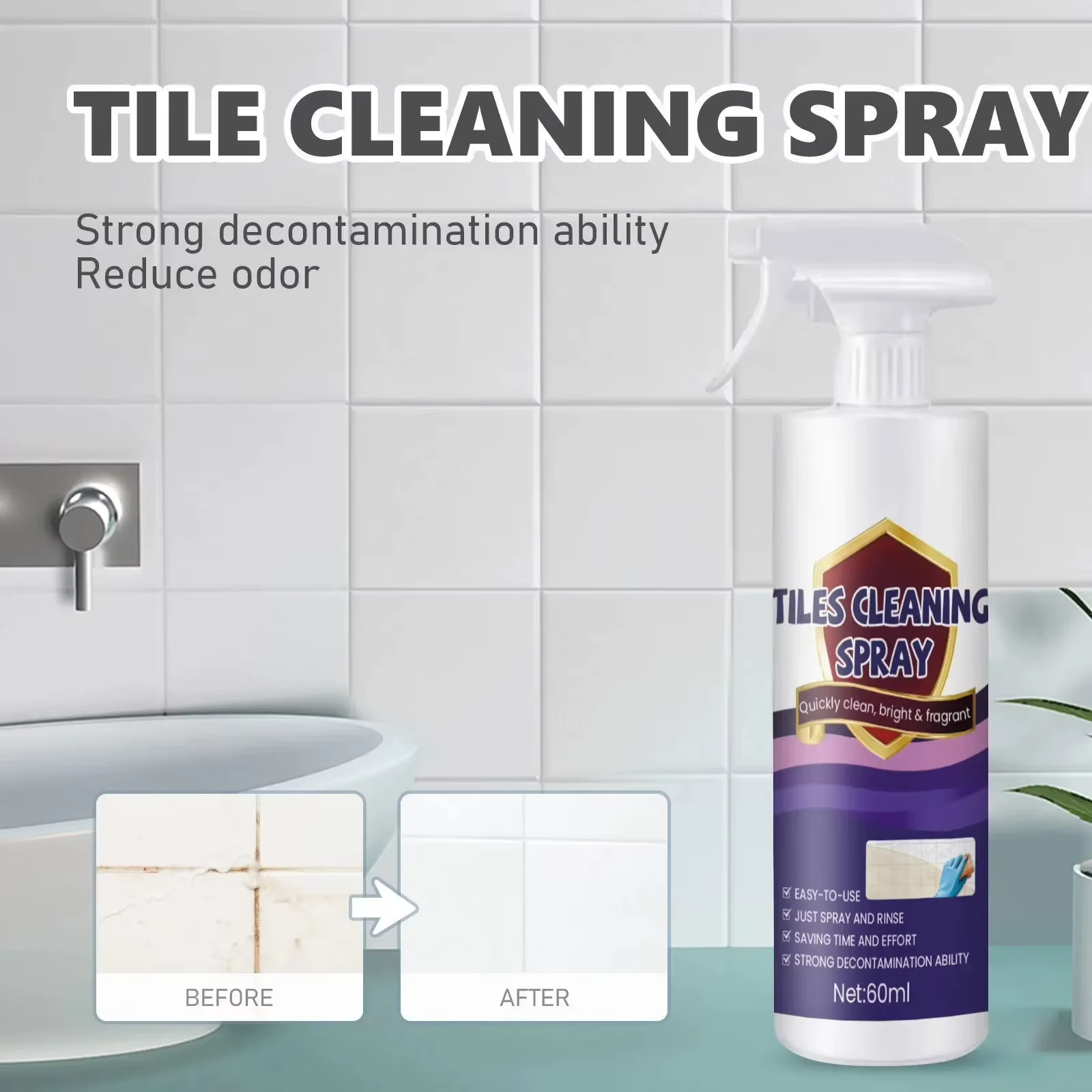 Spray Nettoyant pour Carrelage, Détachant pour Carreaux Céramiques, Nettoyant et Polissant pour Sols en Céramique, Réparateur de Rayures pour Marbre, Liquide Nettoyant pour Carreaux en Porcelaine
