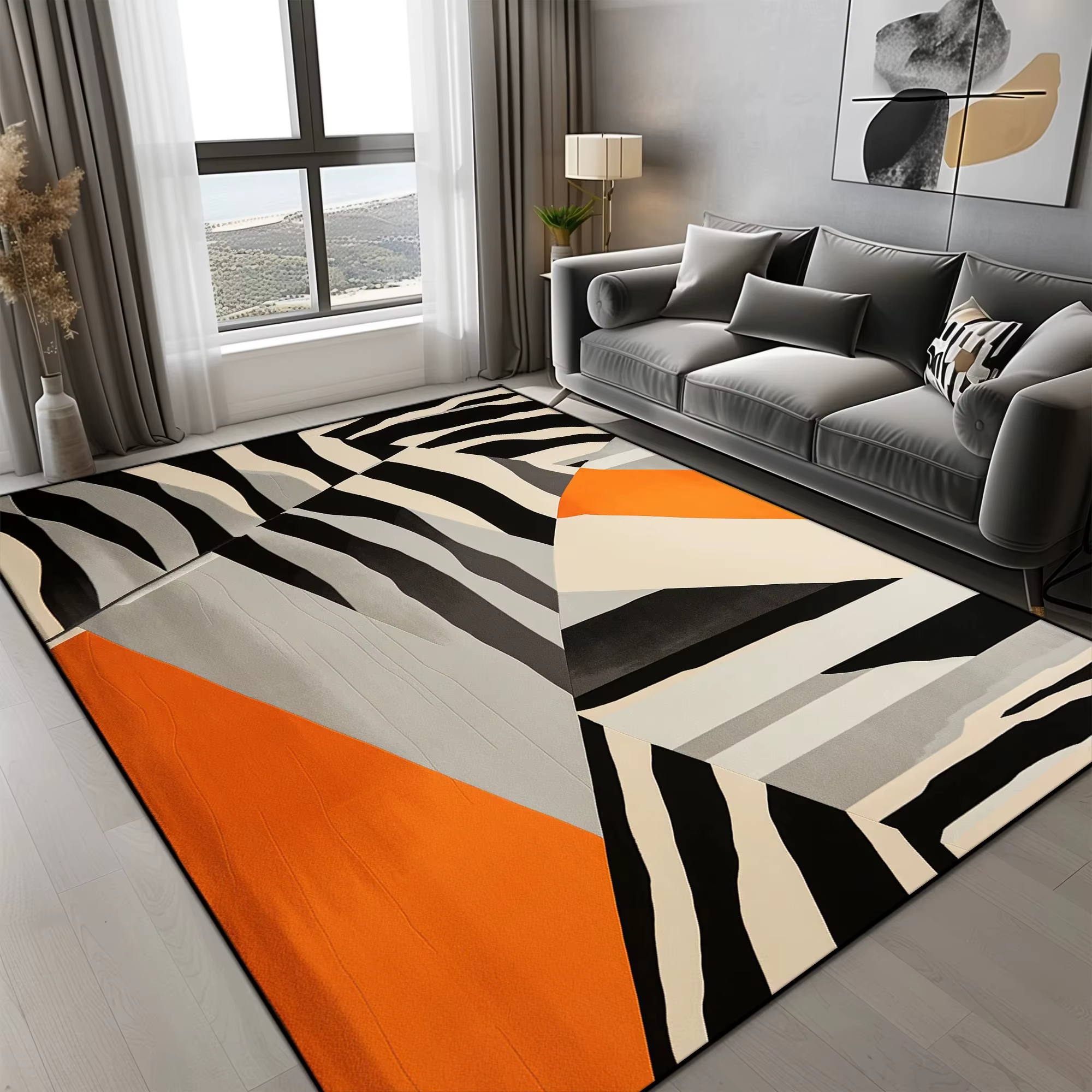 Tapis géométrique Orange pour salon