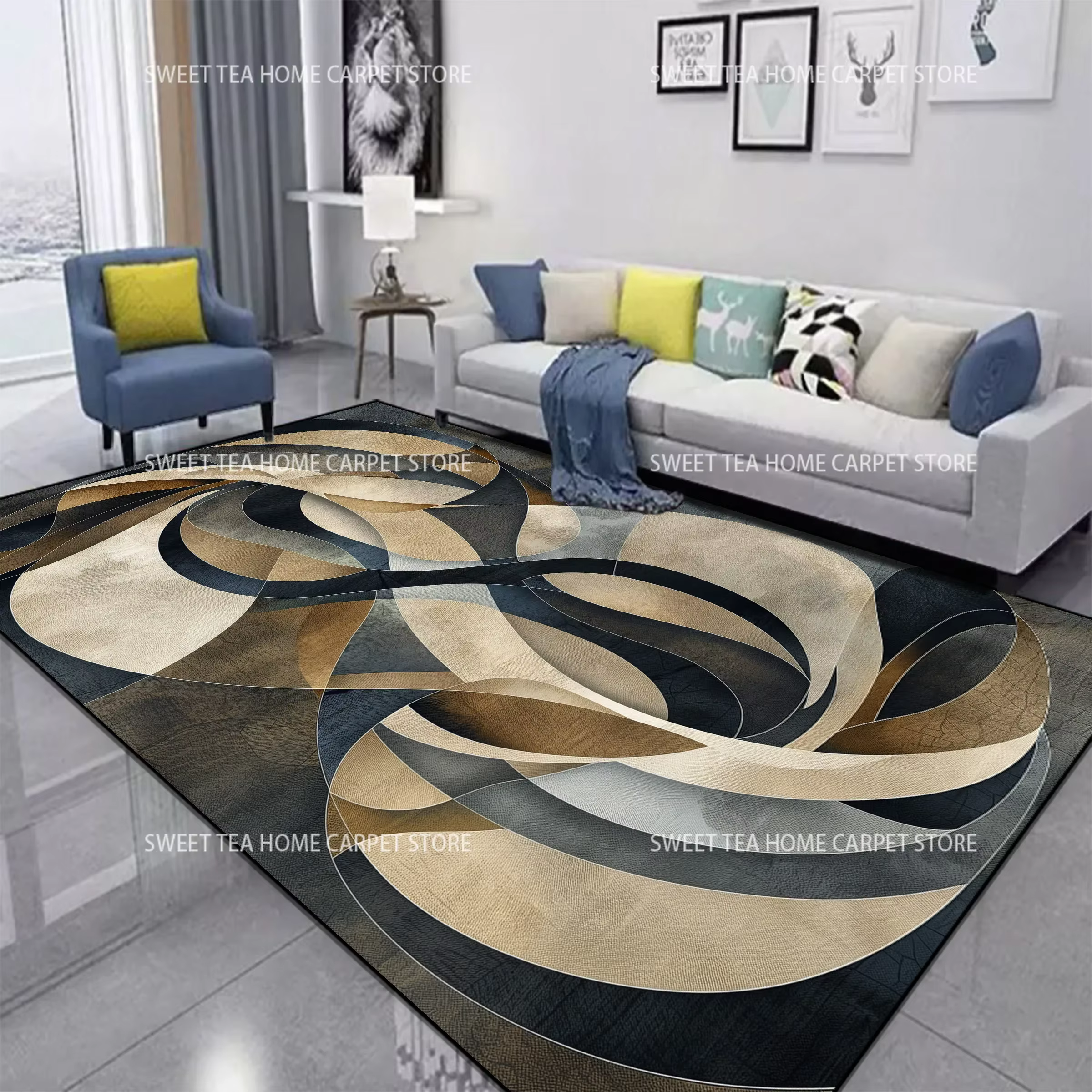 Tapis abstrait rouge et noir pour salon