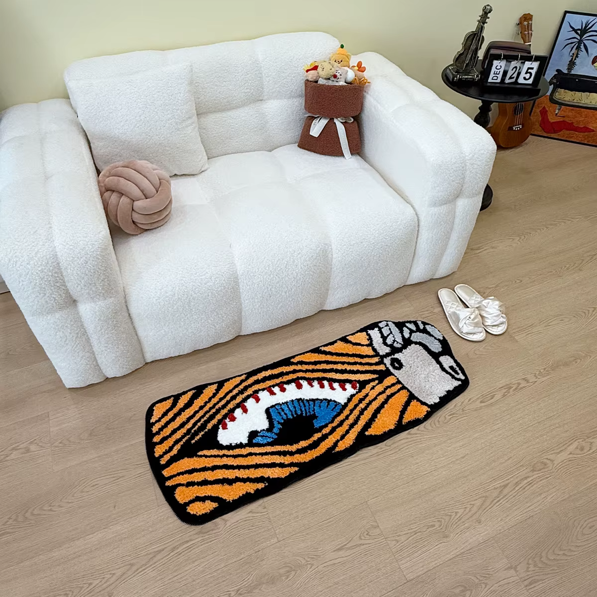 Tapis floqué en forme de briquet à œil marron