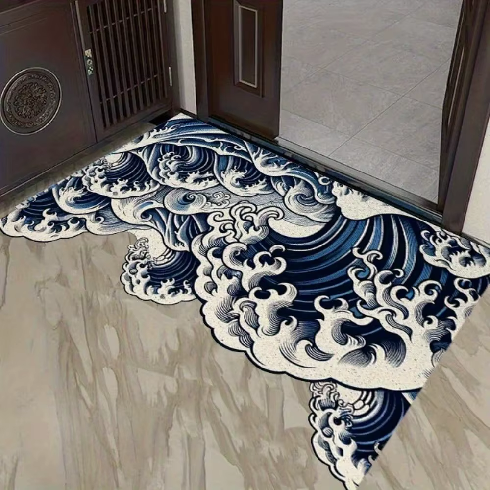 Tapis de sol antidérapant VIKAMA Japanese Ukiyo‑E Great Wave pour entrée et salle de bain