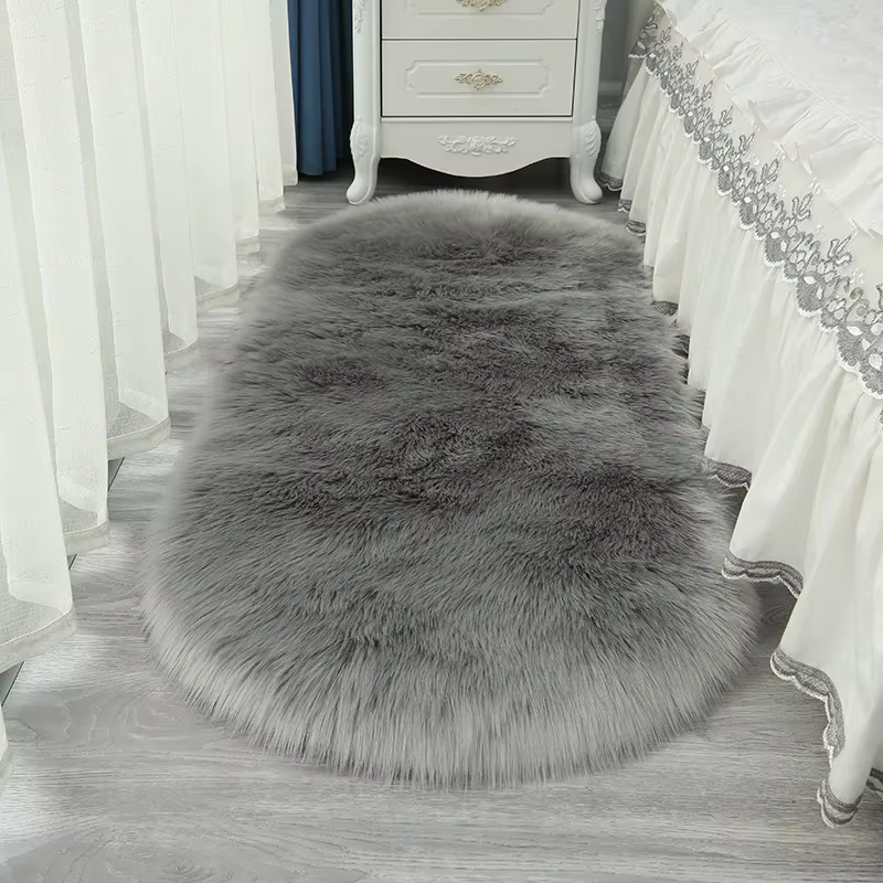 Tapis de luxe en fausse fourrure, grand tapis en peluche douce et moelleuse en velours noir et blanc pour salon, chambre à coucher, tapis décoratif