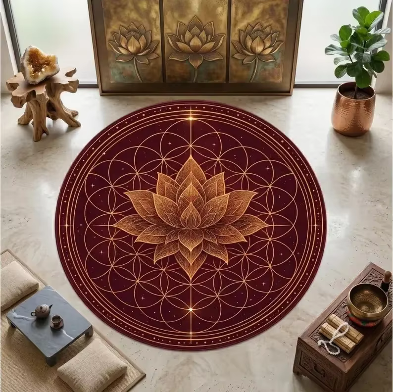 Tapis rond jaune soleil