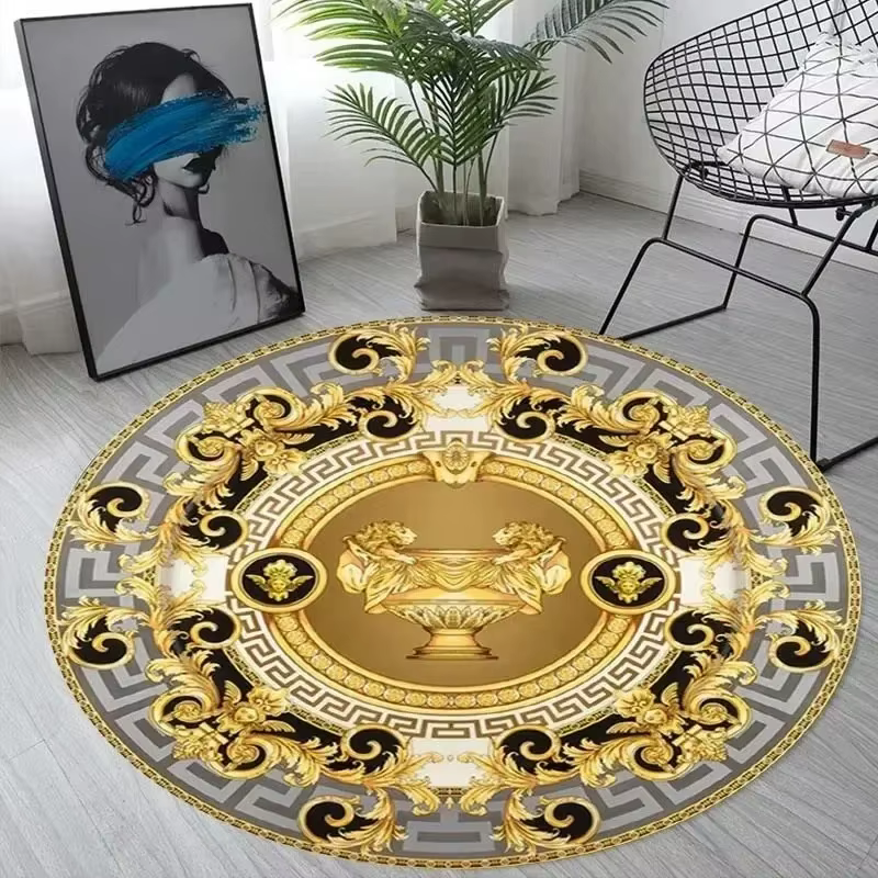 Tapis circulaire imprimé doré rétro nordique