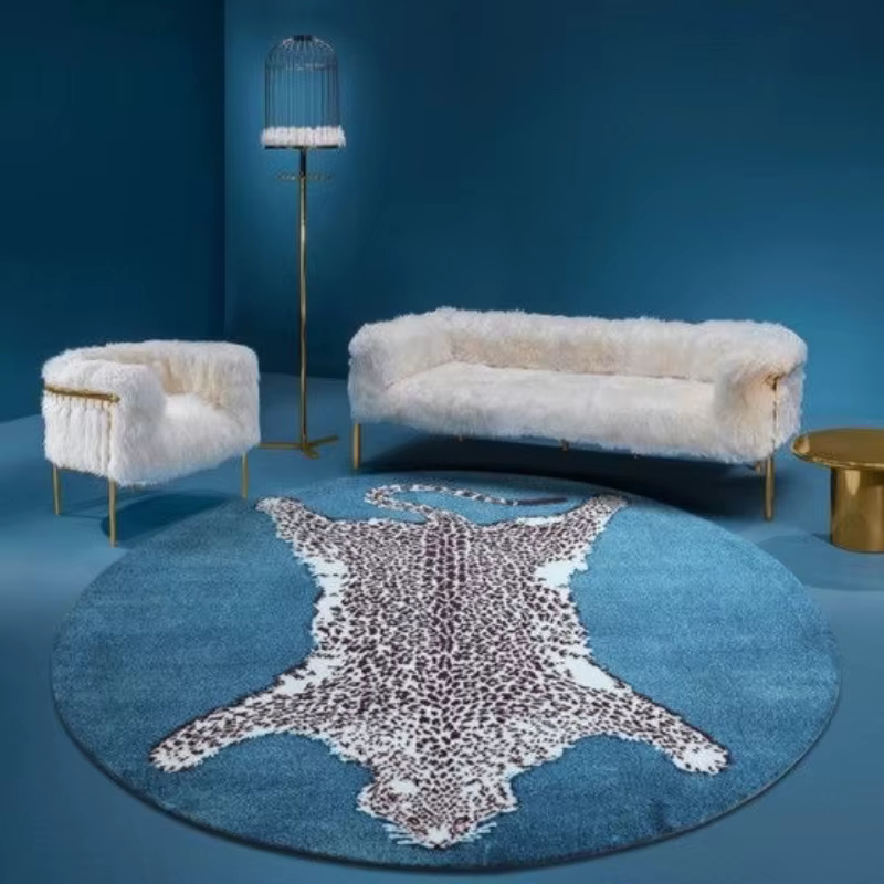 Tapis de salon rond motif léopard