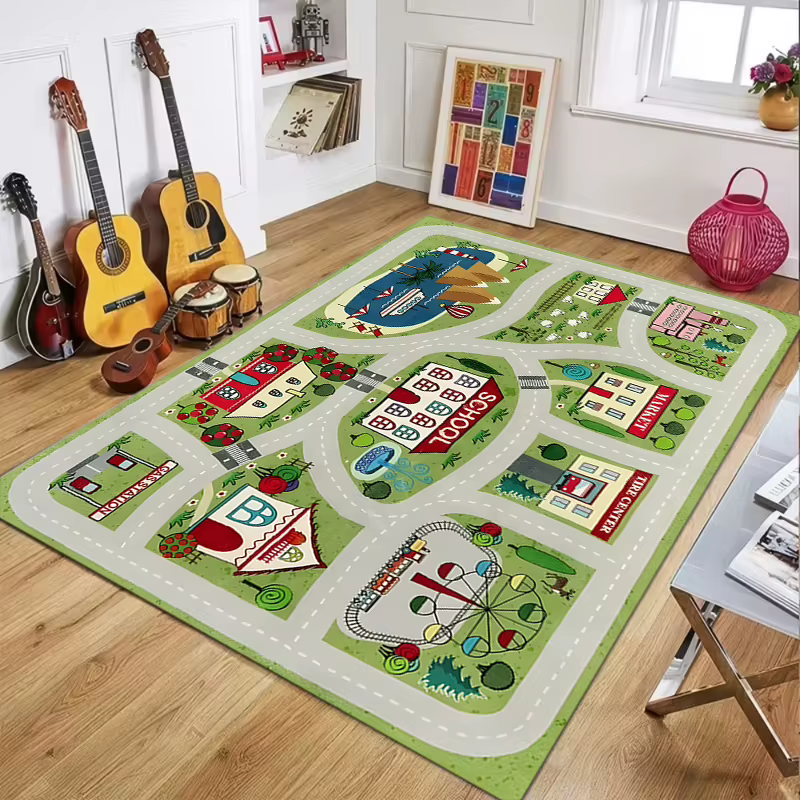 Tapis de jeu pour enfants Rose Thème Parc d'attractions