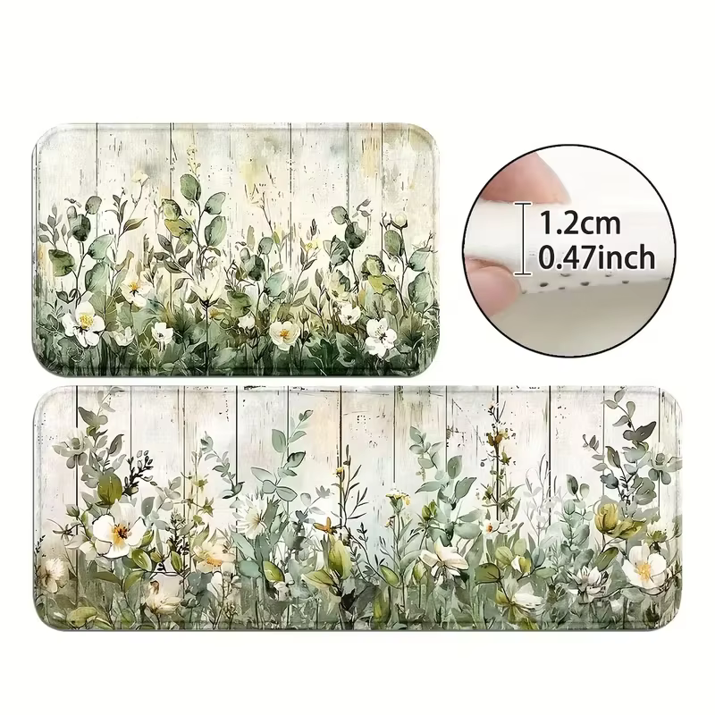 Un tapis de sol de cuisine floral vert avec un antidérapant pour une utilisation dans le bureau à domicile