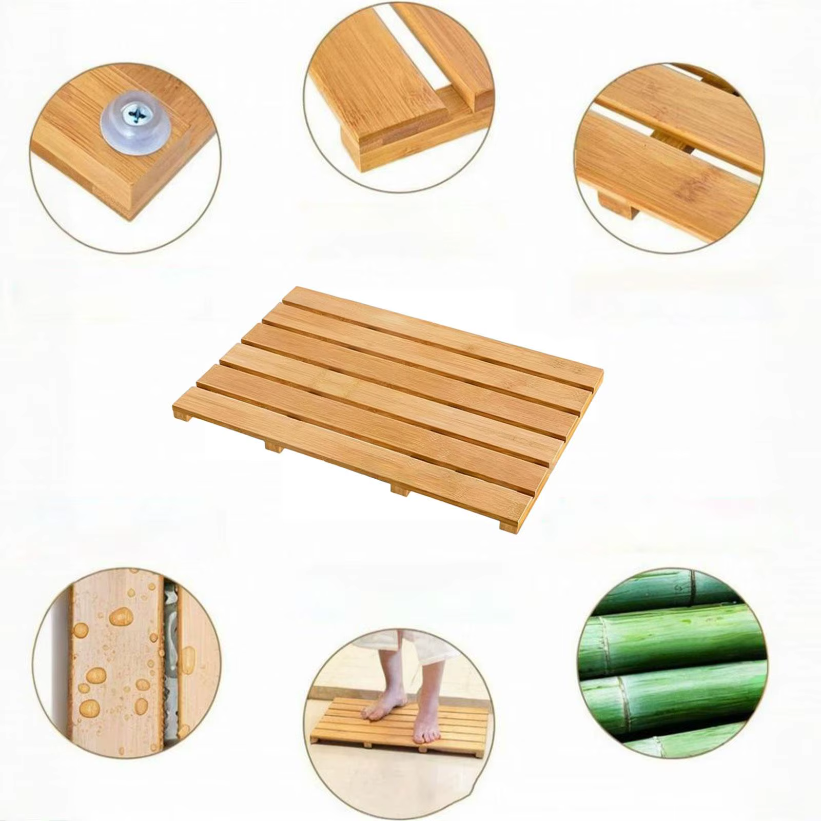 Tapis de bain en bambou imperméable pour intérieur et extérieur