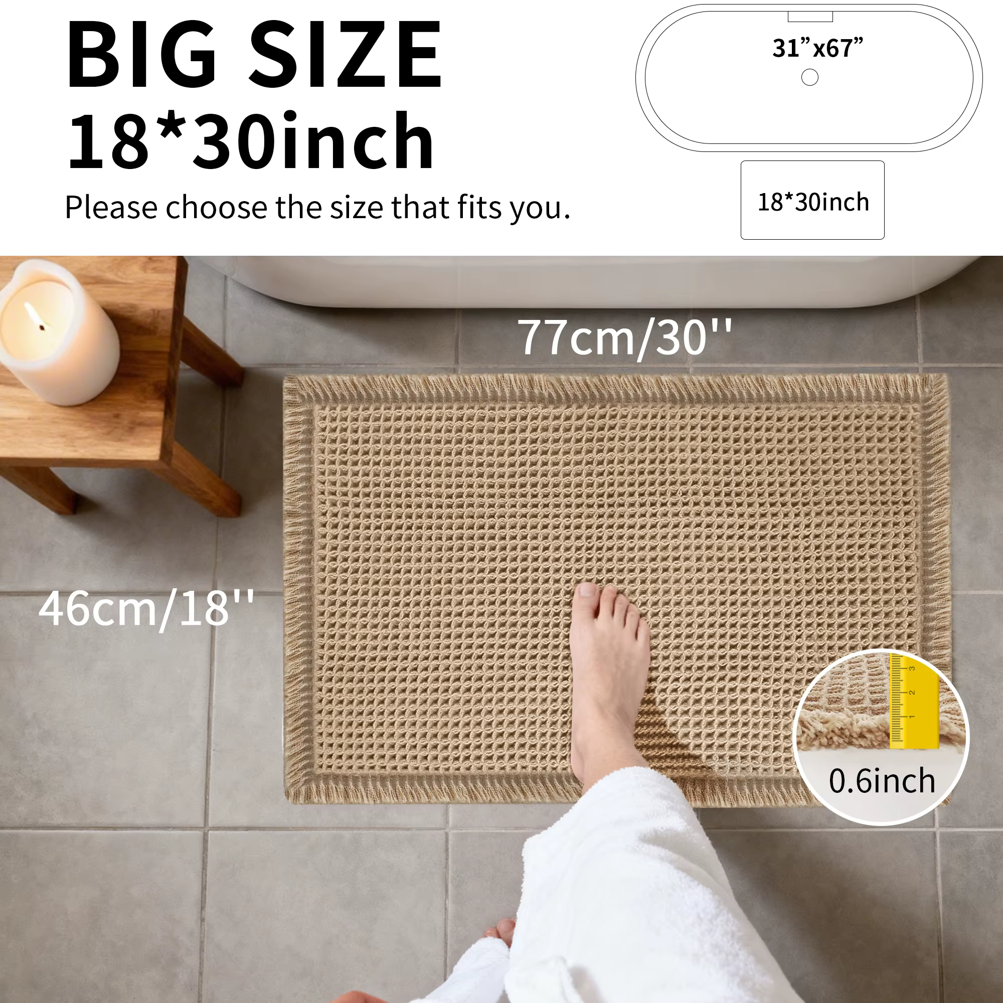 Tapis de bain gaufré super absorbant antidérapant