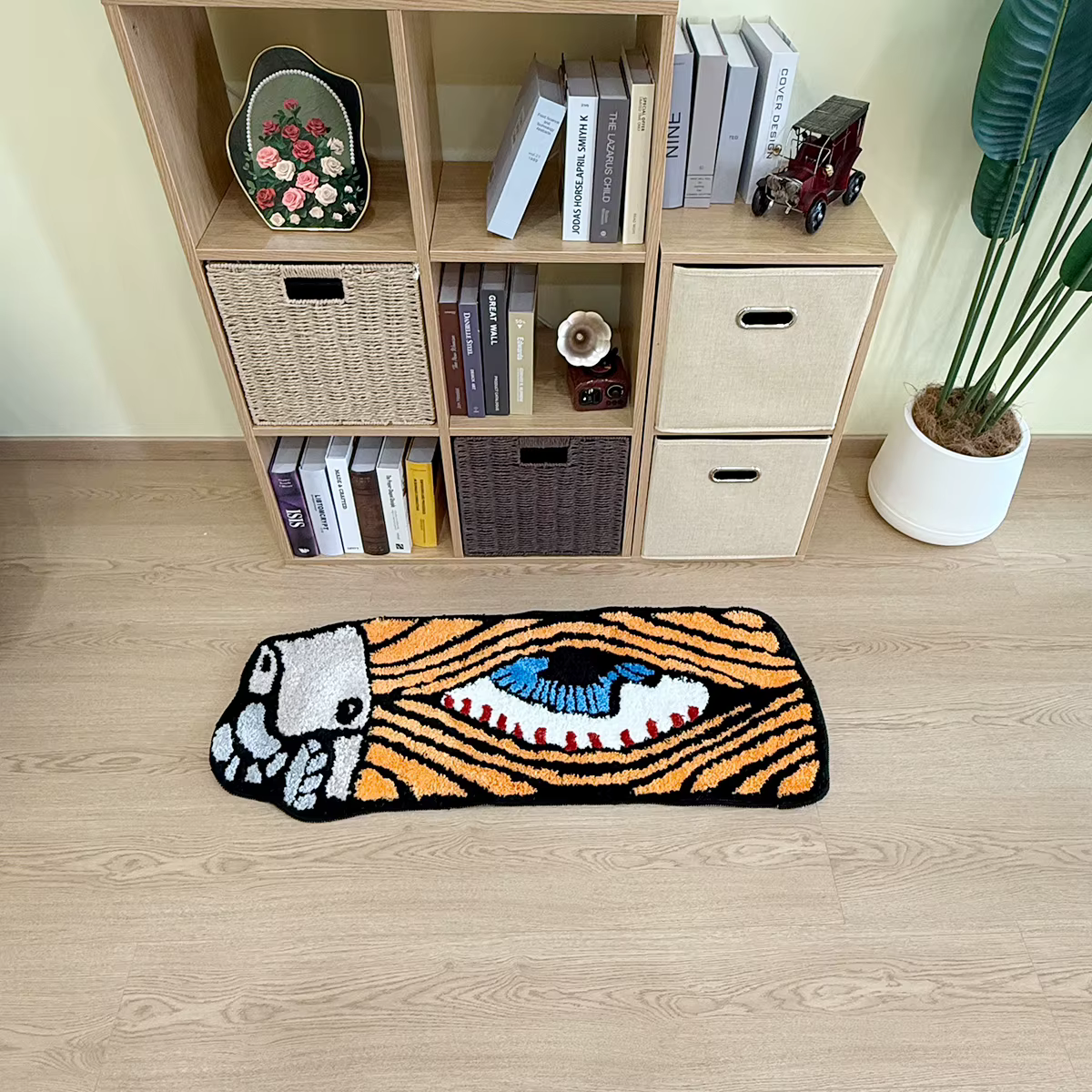 Tapis floqué en forme de briquet à œil marron
