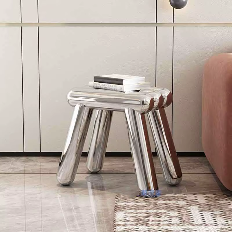 Tabouret en acier inoxydable, tabouret à langer pour chaussures de maison, repose-pieds, sièges en métal, tabouret d'art de luxe, chaise de loisirs, meubles nordiques, personnalisé
