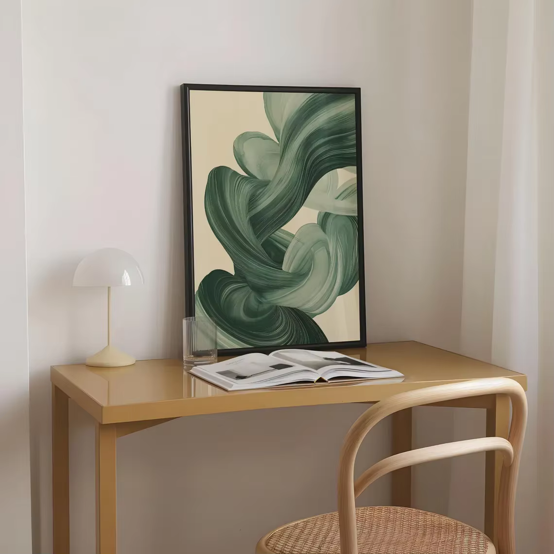 Art mural moderne du milieu du siècle en vert sauge