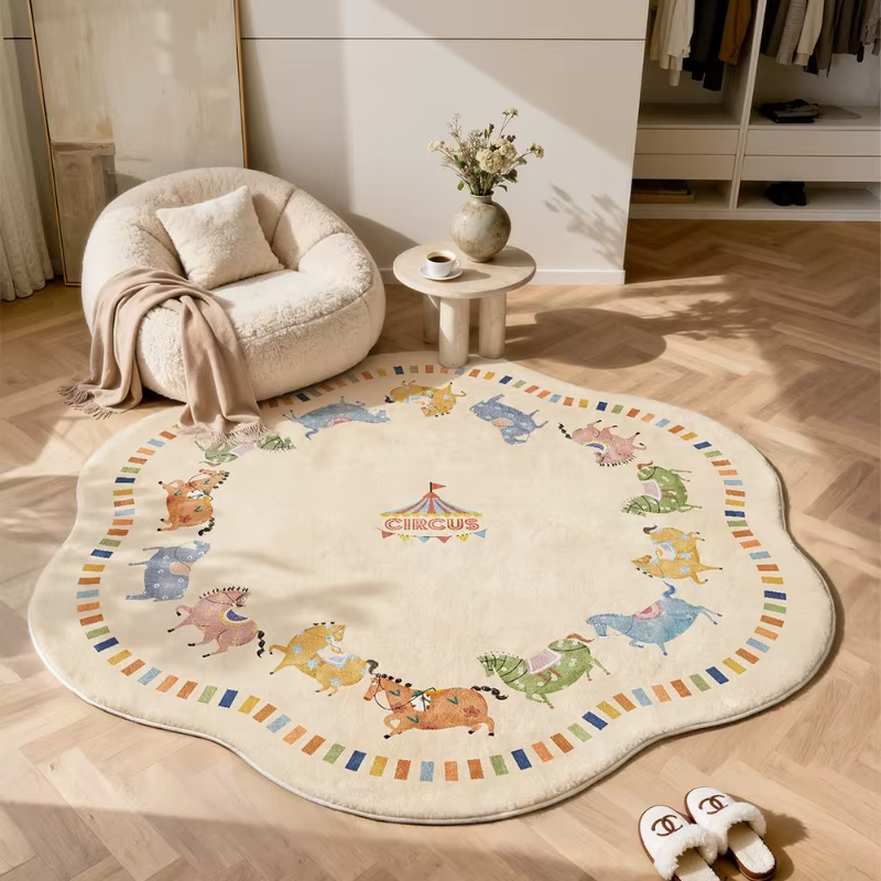 Tapis rond à motif de dessin animé pour décoration de chambre à coucher