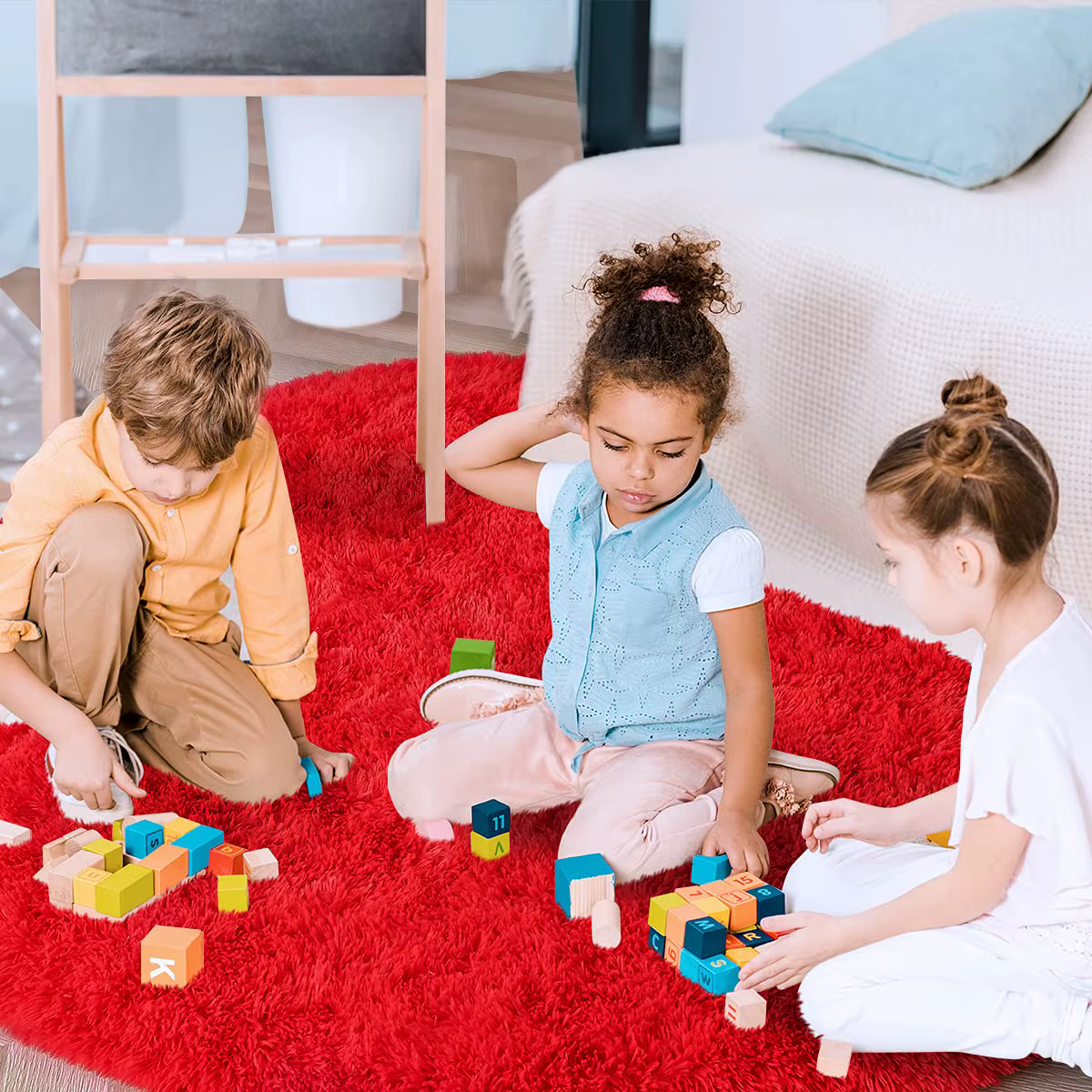Tapis rouge rond pour chambre d'enfant
