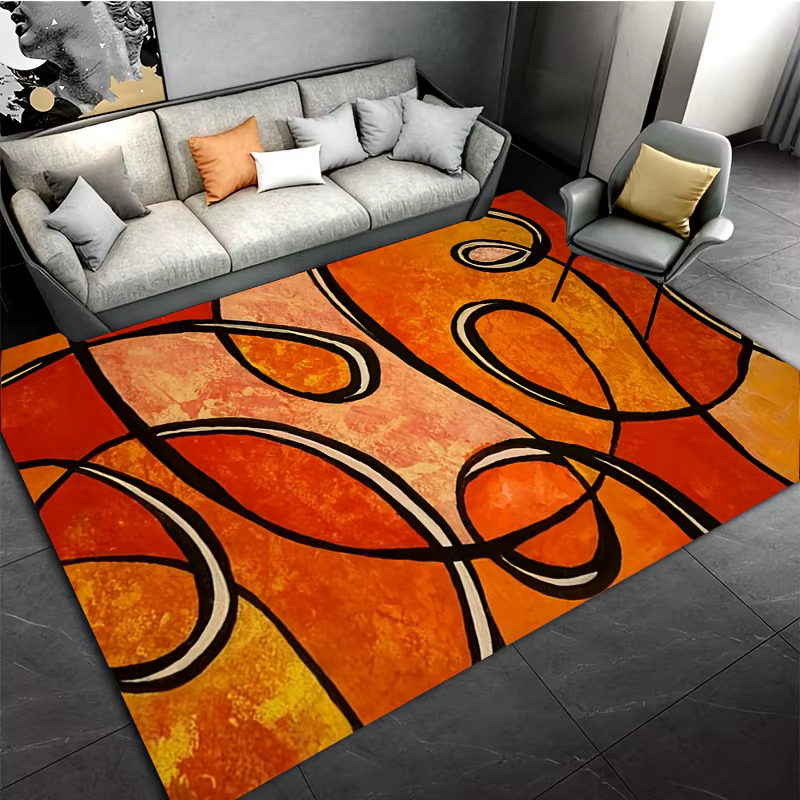 Tapis de bain géométrique orange abstrait