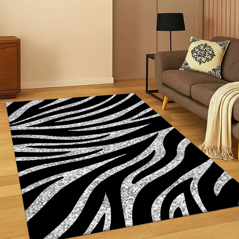 Tapis à rayures zèbre noir et blanc pour chambre à coucher