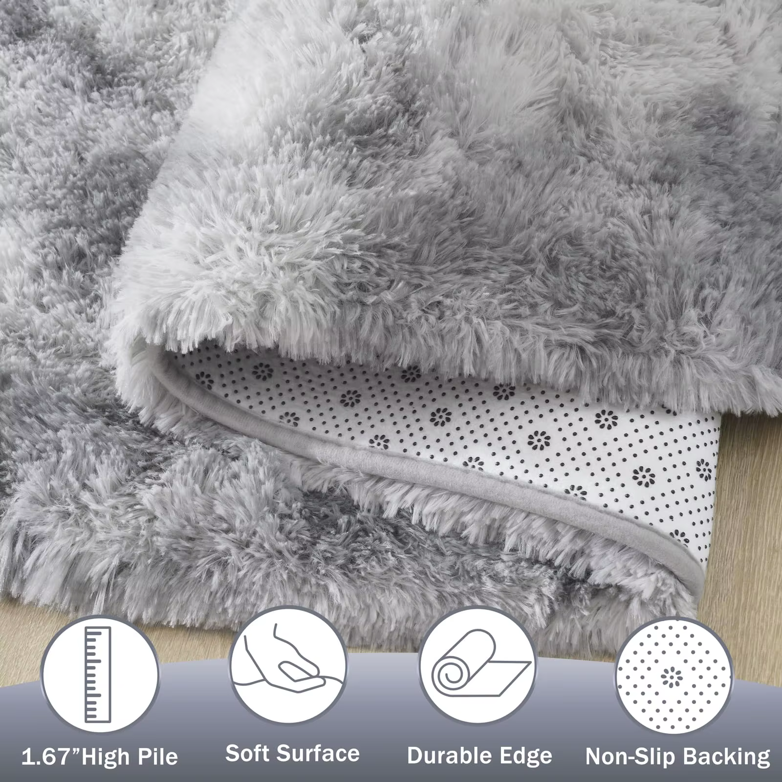 Tapis de chevet ovale en peluche gris clair