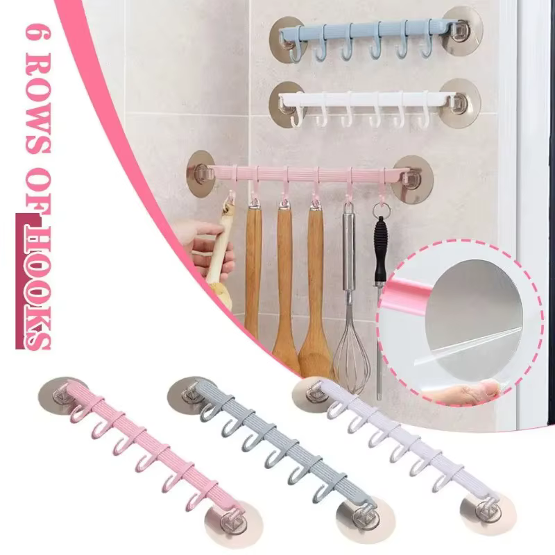 Crochet blanc à ventouse, 6 rangées, pour cuisine, salle de bains, Suspension d'angle sans marques, 1 pièce