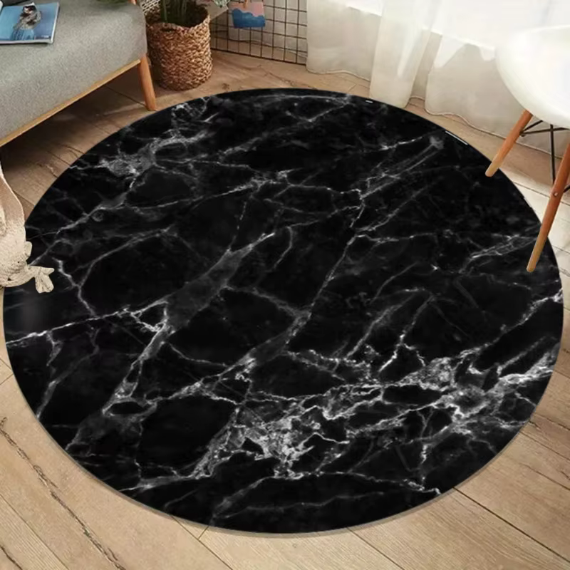 Tapis rond luxueux en marbre noir et or