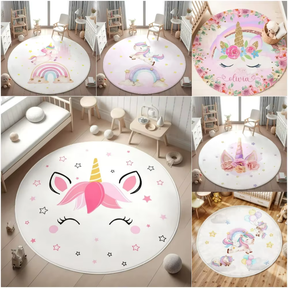 Tapis rond à fleurs licorne enchantée