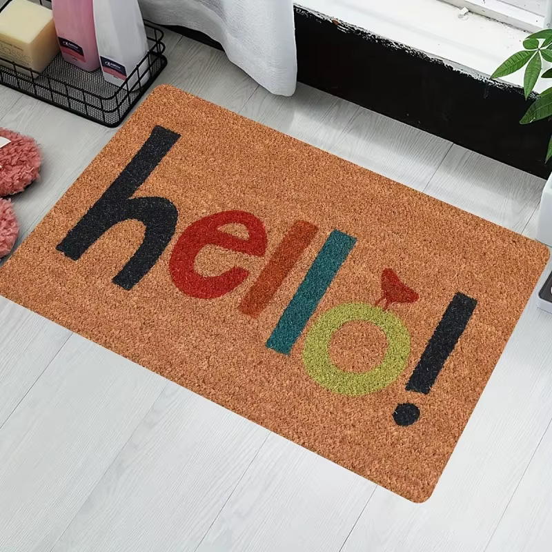 Tapis d'entrée en fibre de coco avec motif de chat de dessin animé