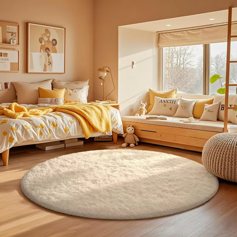 Tapis rond blanc crème
