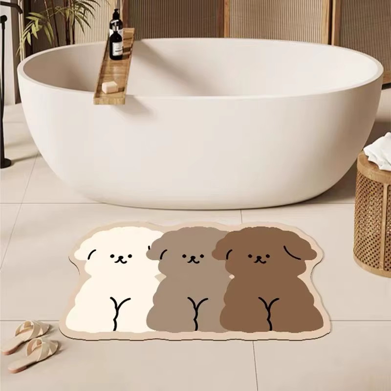Tapis de salle de bain pour chiot tricolore