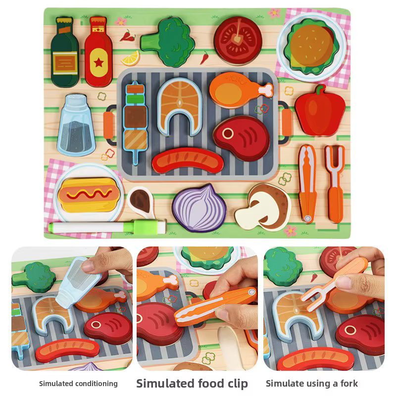 Jouets de cuisine pour enfants, série de cuisine de simulation, ensemble de jouets éducatifs, ensemble d'ingrédients de cuisine en bois, jouets cadeaux