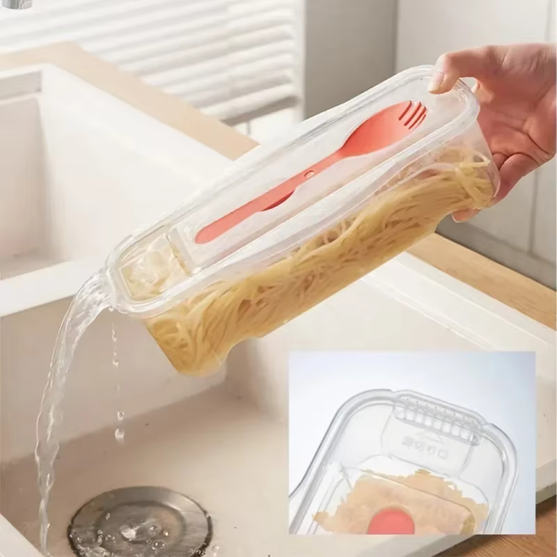 Boîte de cuisson de pâtes au micro-ondes avec passoire, boîte à pâtes résistante à la chaleur avec cuillère à salade, cuiseur à vapeur, cuiseur à Spaghetti, accessoires de cuisine