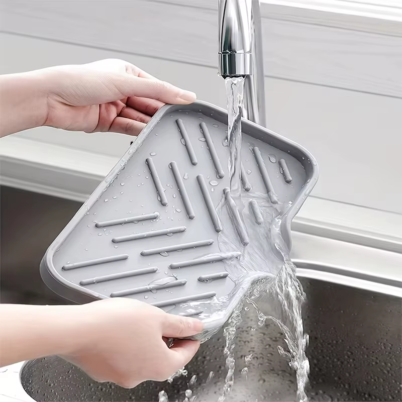 Support de rangement en silicone pour évier de cuisine avec égouttoir